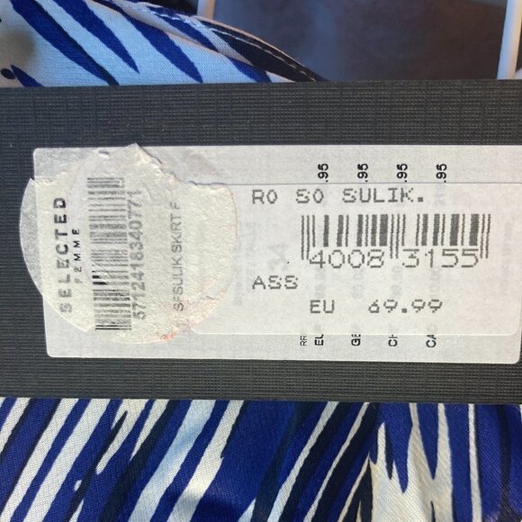 Selected Femme NWT SZ2 Silky Satin Blue Geometric Stripe Skirt Modern Career - Picture 7 of 10